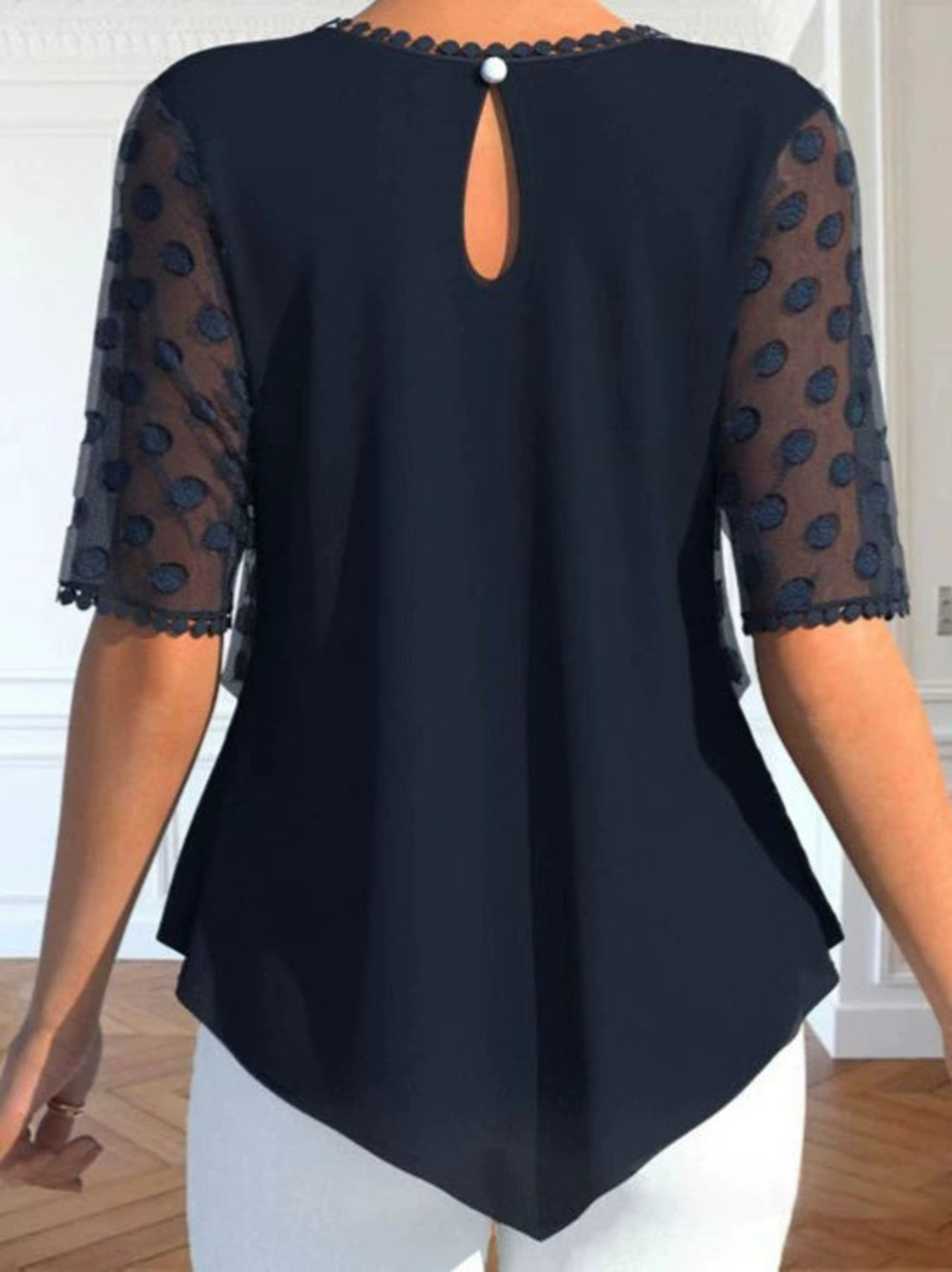 ZARA Womens Summer Versatile Loose Fit Round Neck Short Sleeve Double Layer Top